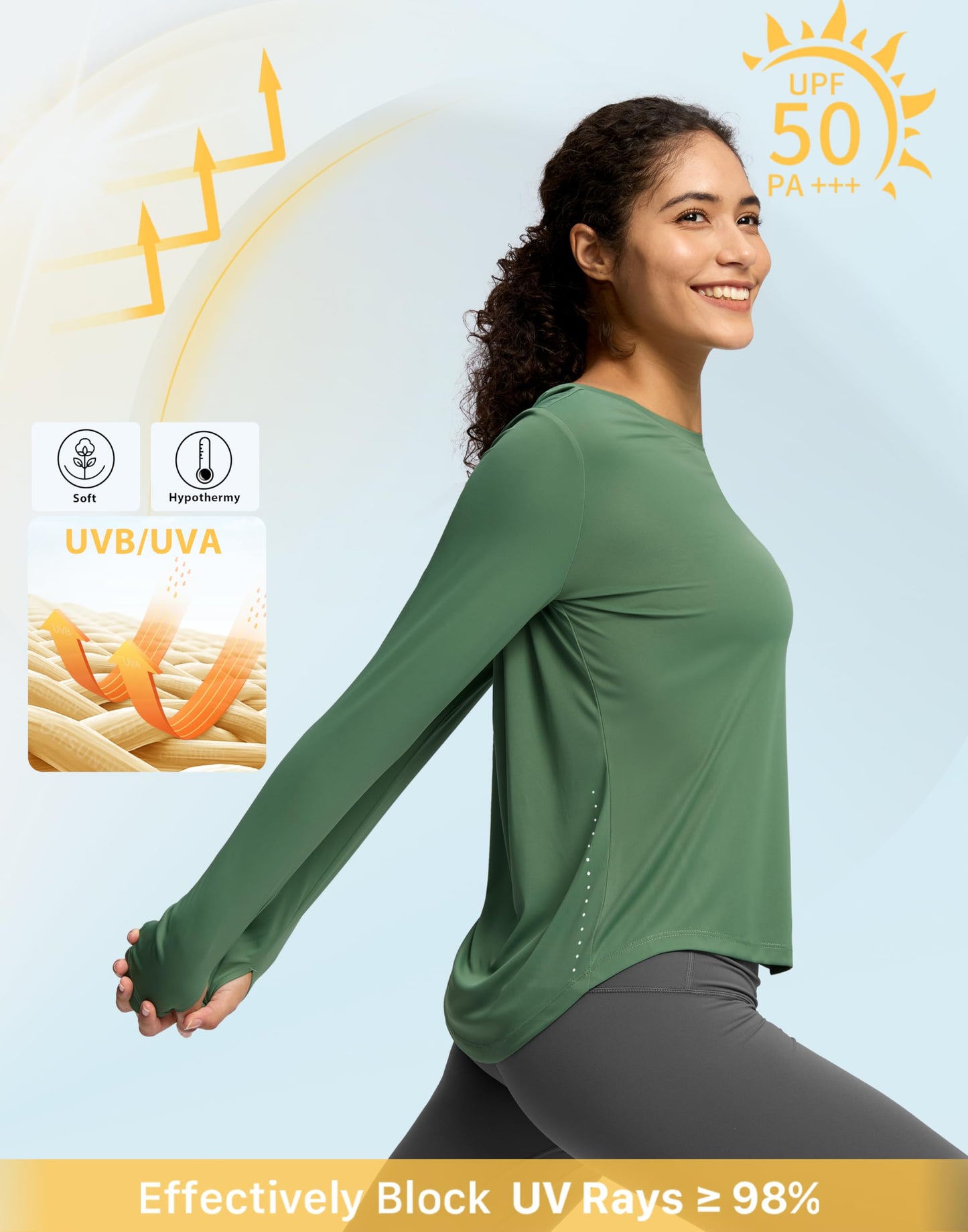 Soothfeel Lightweight Long Sleeve Workout Tops for Women Gym Running Athletic UPF 50+ Sun Shirts Tees Moisture Wicking