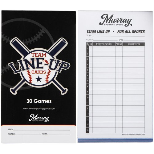 Murray Sporting Goods Baseball/Softball Lineup Cards - 30 Games with 16 Player Roster Lineup Sheet (4-Part Carbon Copies)