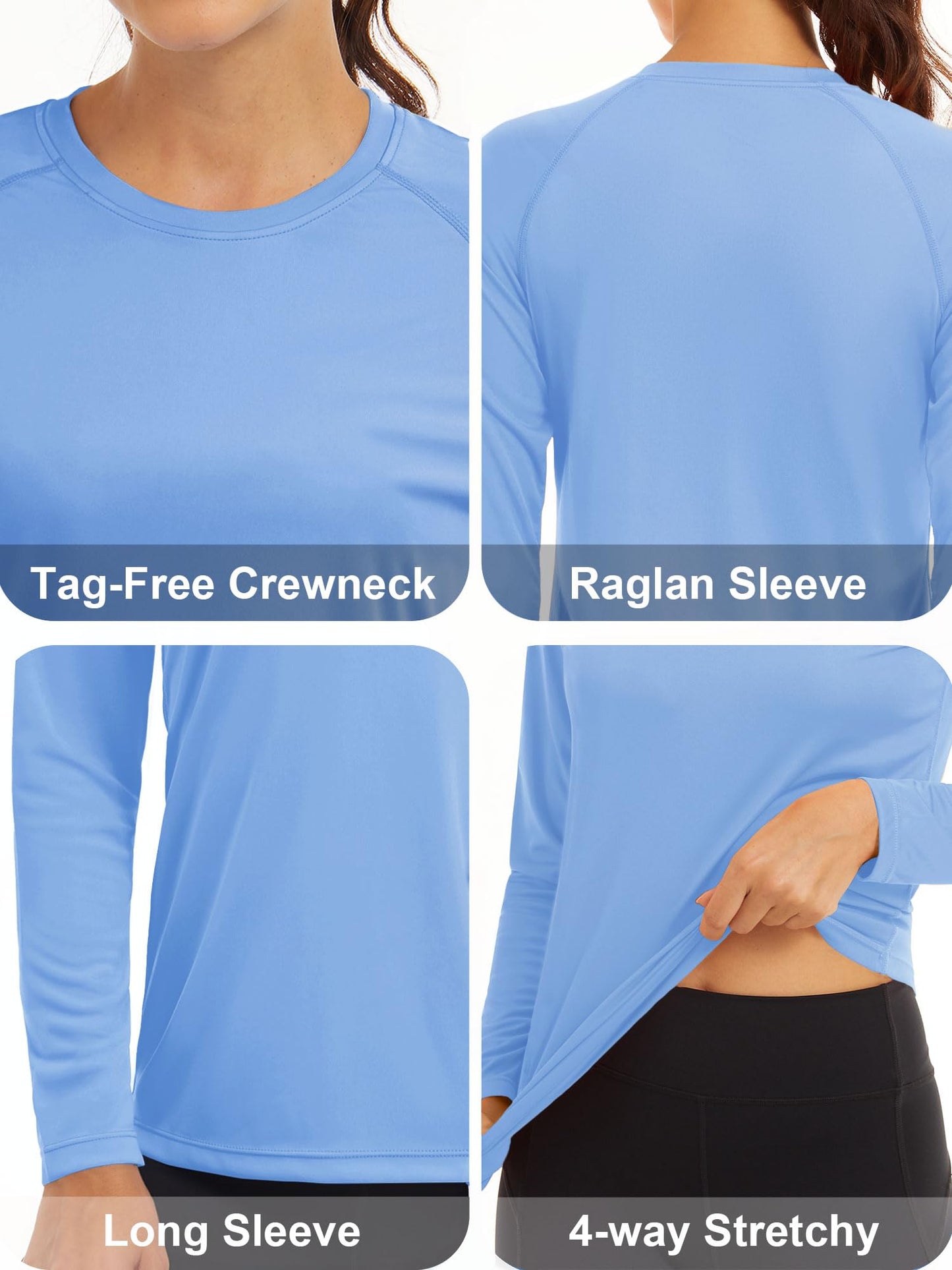 MAGCOMSEN UV Shirts for Women Long Sleeve Shirts Running Shirts Women Fishing Shirts Athletic Shirts Workout Shirts for Women T Shirts for Women Lightblue