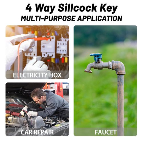 Comfylichi 2pcs 4 Way Sillcock Key Set 1/4", 9/32", 5/16", 11/32 Steel Sillcock Water Key hose bib key for Valve Faucet Cabinet Opening Key and Spigots