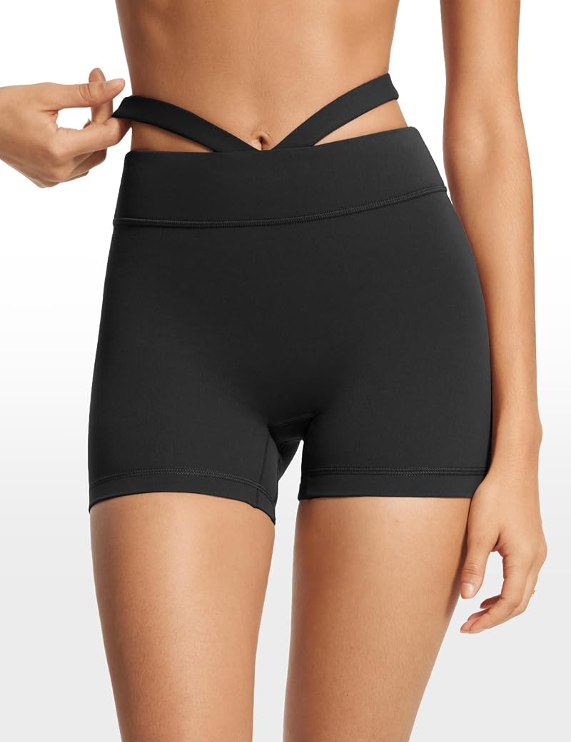 INGIA 4-Inch High-Waisted Biker Shorts with Hollow Belt, No Front Seam – Black, Medium