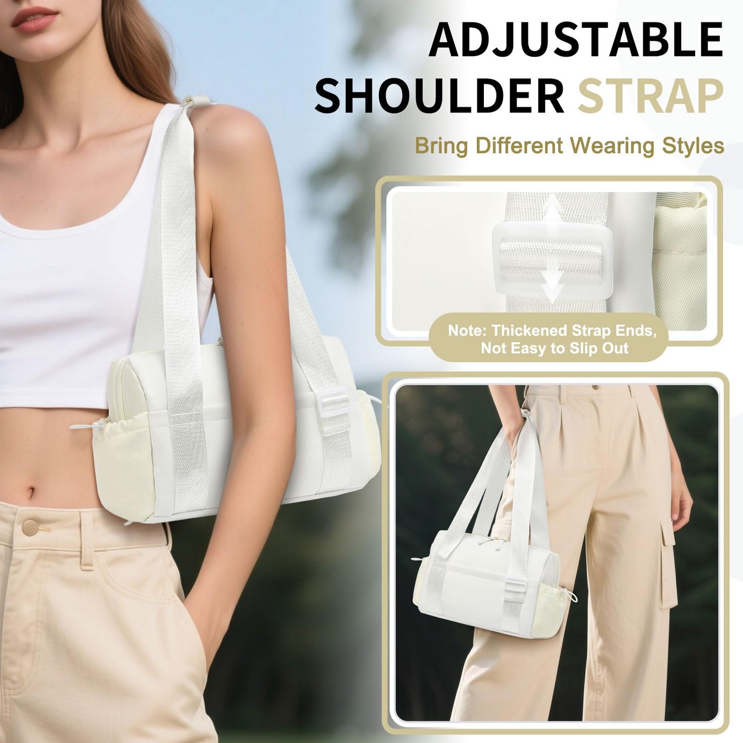 SUIKIHUM Mini Gym Bag for Women, Yoga Small Sports Bag for Women Girls, Waterproof PU Fitness Tote with Wet Compartment, White