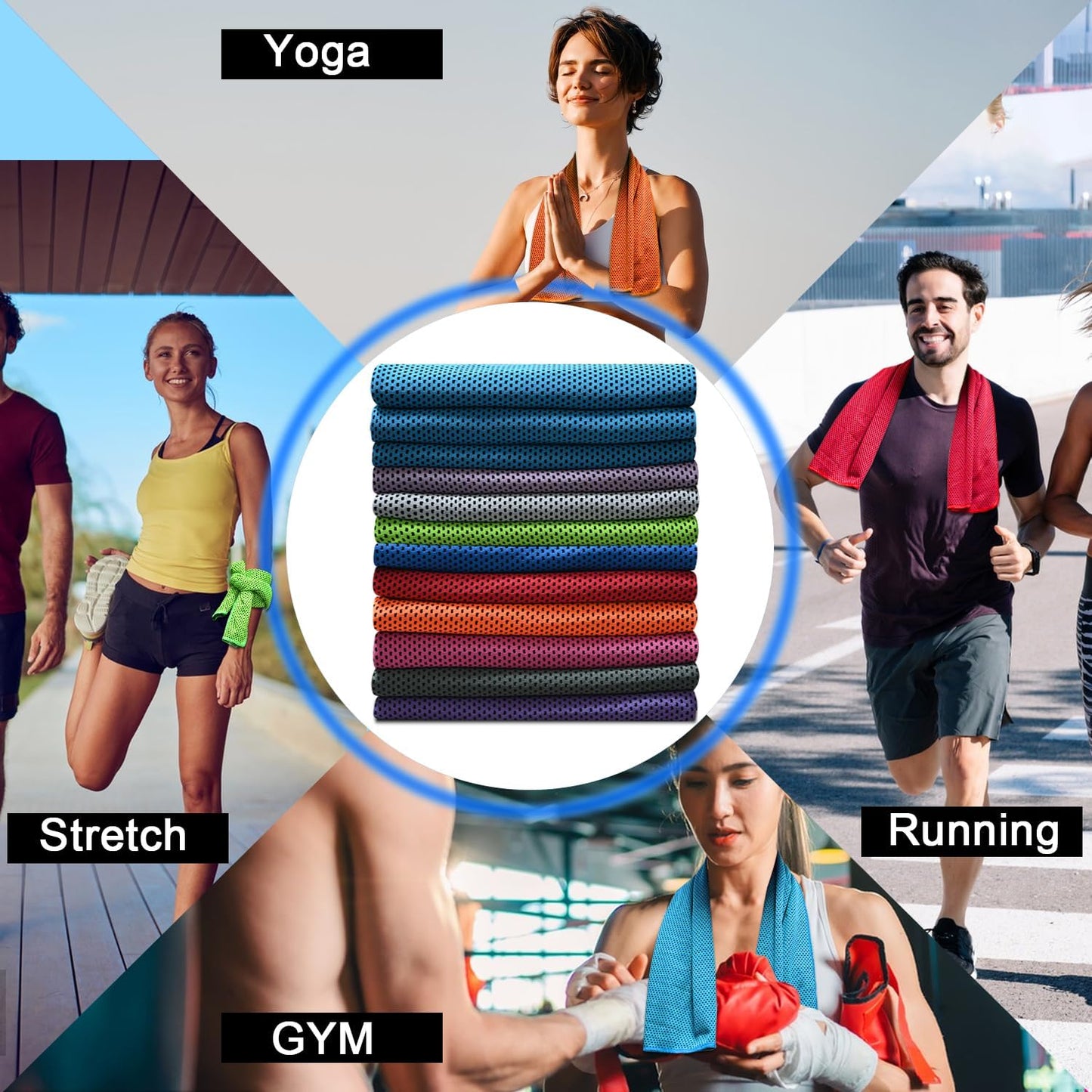 12 Pack Cooling Towels, 32 x 12 Inch Microfiber Ice Towels, Soft and Breathable Neck and Face Cooling Towels, Sweat Wicking Towels for Yoga, Running, Gym, Workout, Outdoor Exercise, 10 Colors