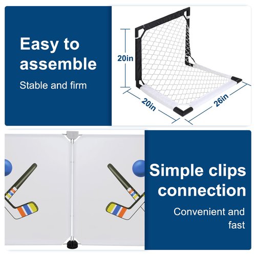 Knee Hockey Set, Full Court Mini Hockey Sets -106x96 in, Easy to Assemble and Disassemble, Very Durable and Reusable, Intense Confrontation, Stable and Firm, Mini Hockey Net