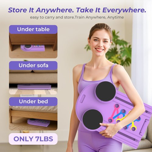 OWLSKY Pilates Reformer Board – 5-in-1 Foldable Pilates Machine for Home Workout, Portable Fitness Board with Resistance Bands, Full Body Training for Women (Purple)