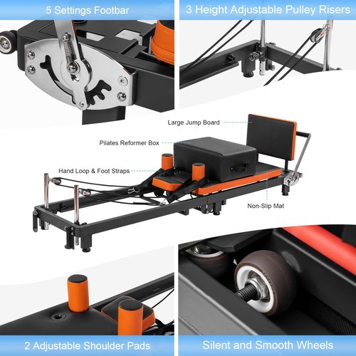 CNDUOLCAO Pilates Reformer Machine 79" Foldable Pilates Reformer with Pilates Box & Jump Board, Home Pilates Equipment for Strength Training, Compact Foldable Design for Home Gym, Studio & Fitness