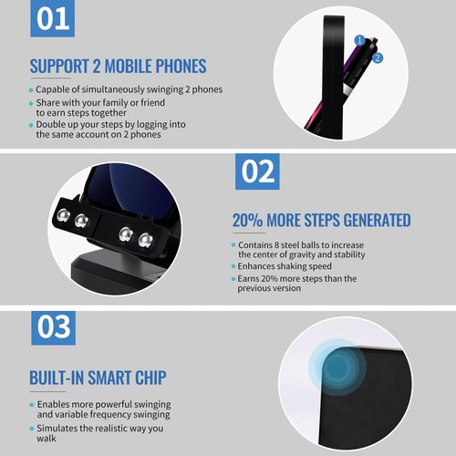 [2025 Version] Phone Swing for Step Counter,Quick Step Earning Device, (Support 2 Phones) [Mute Version],Compatible with IOS and Android,Slient Mode