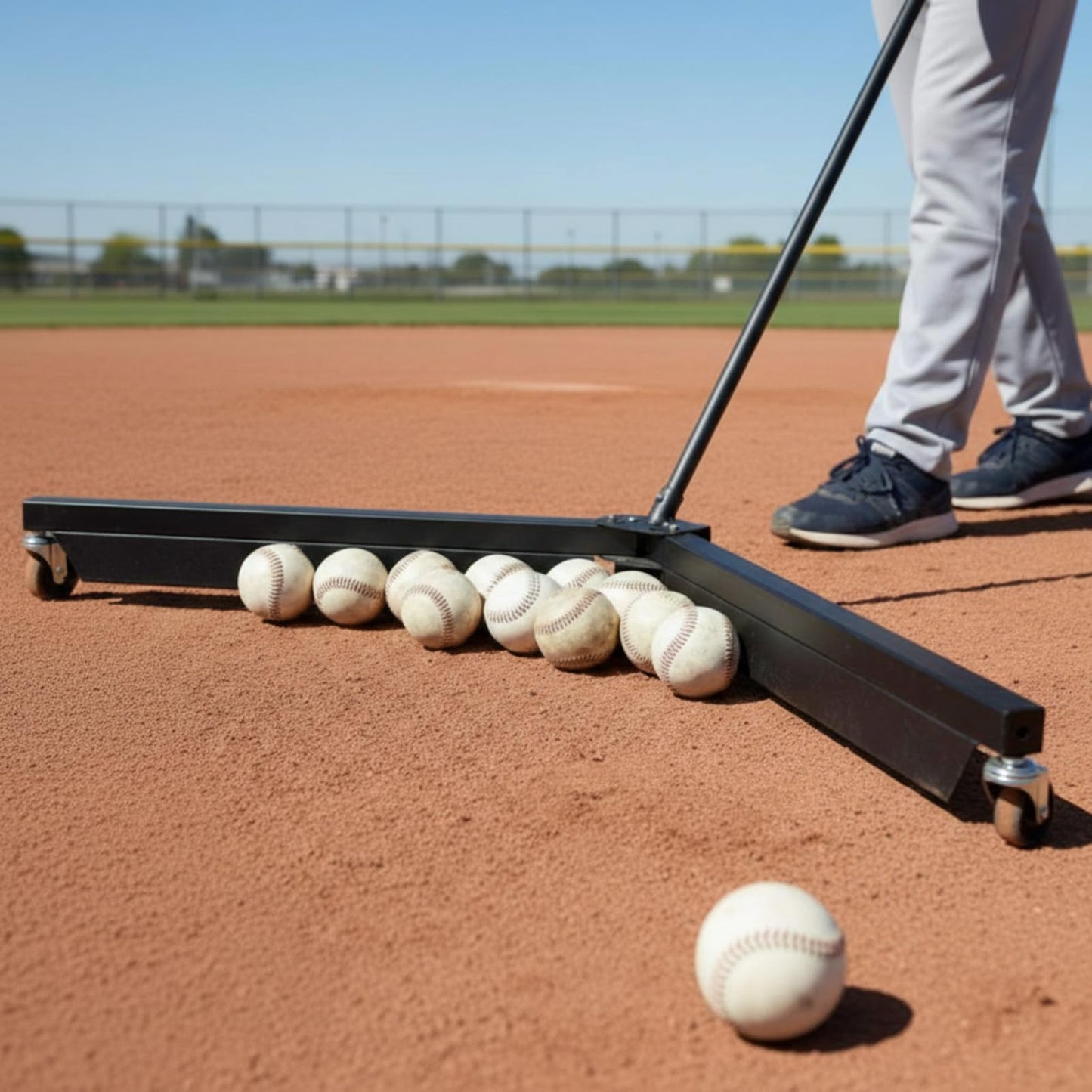 Motionchic 1 Set Heavy Duty Baseball Ball Picker, 45" Wide Roller Adjustable Handle (24"-42") 5kg Steel Frame with Smooth Casters for Grass Turf Clay, Indoor, Efficient Baseball Softball Collection