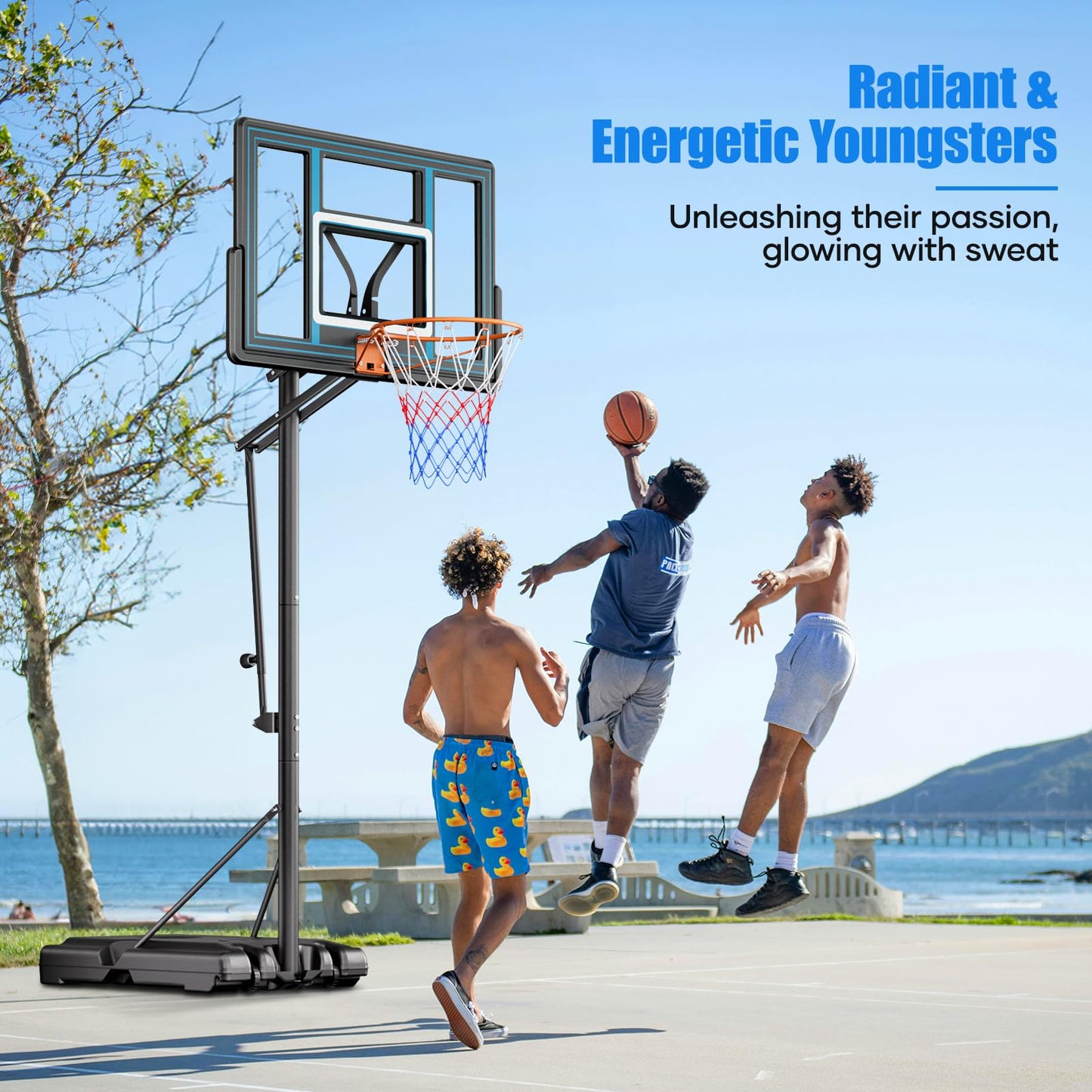 Asbest 44" Portable Basketball Hoop Outdoor | 5.5-10ft Stepless Adjustable Height Basketball Goal System for Driveway, Backyard, for All Ages (Blue, 10FT)