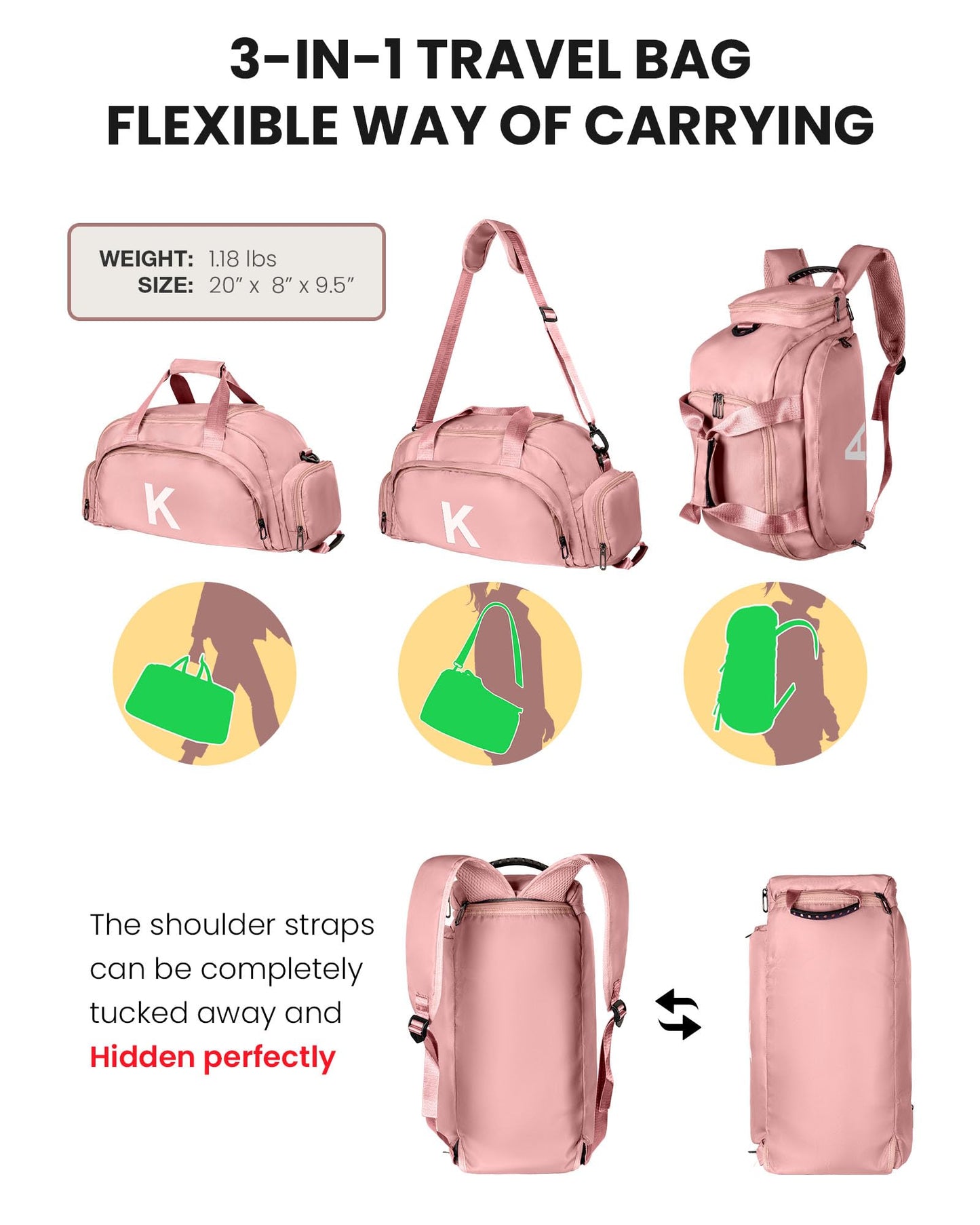 Vogewood Birthday Gifts-Tween Girls Gift Trendy Stuff, Initial Gym Bags with Shoe Compartment, Dance Bag for Girls, Monogram Kid Overnight Bags, Ballet Yoga Travel Duffle Tote (Letter E)