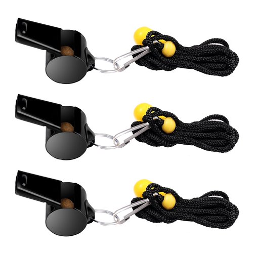 3pcs Stainless Steel Whistles with Lanyard, Super Loud Premium Metal Sports Whistles Bulk for Outdoor Activities PE Classes Coaches Polices Referees Teacher Emergency (Black)