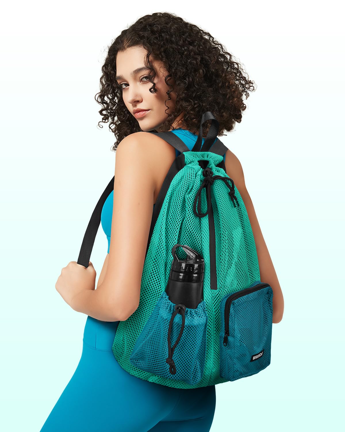 WANDF Swim Bag for Swimmers, Mesh Beach Backpack (L,Turquoise)