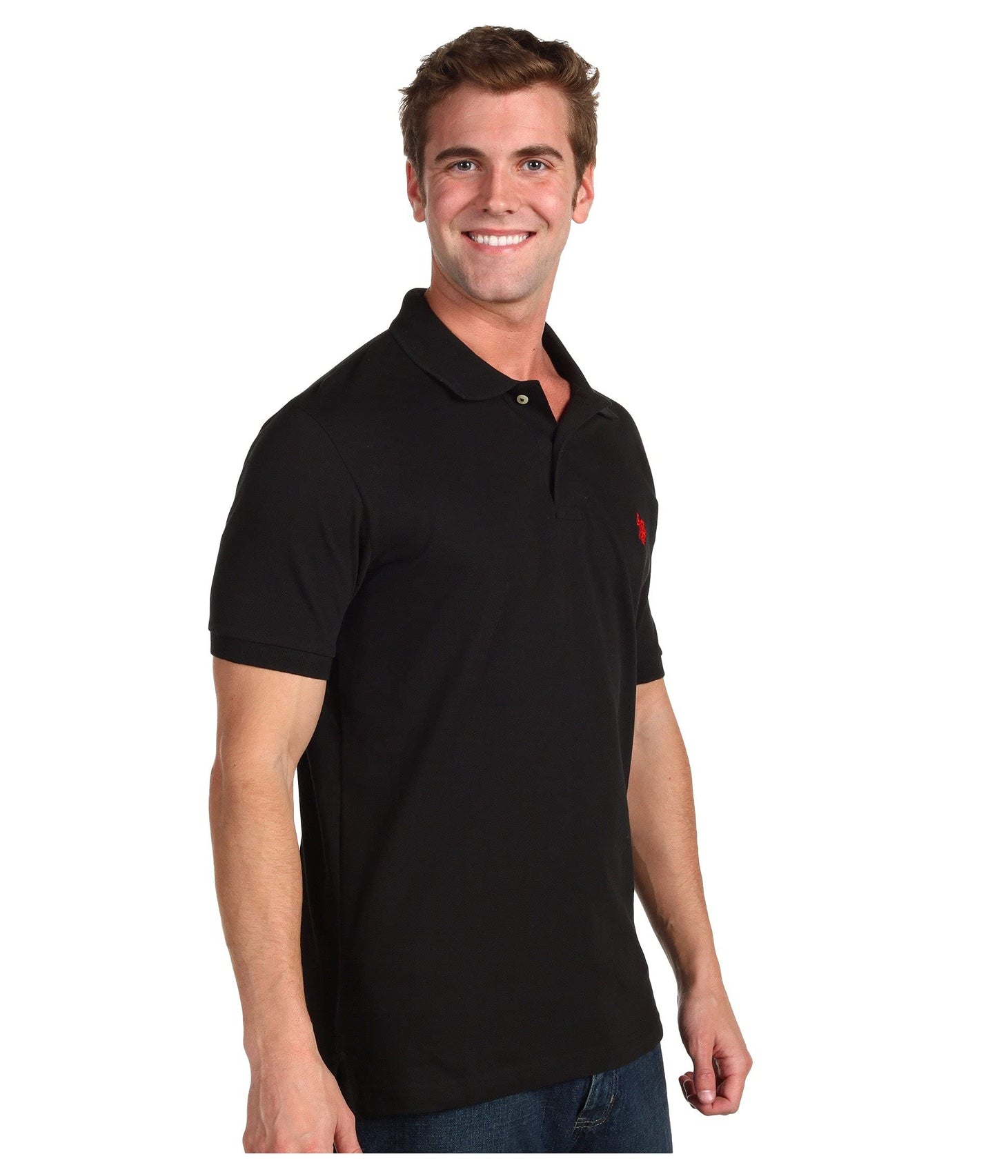 U.S. Polo Assn. Men's Classic Polo Shirt, Two-Button Closure Pique Polo Shirt, Summer Fashion Golf Shirt, Old Black, Large