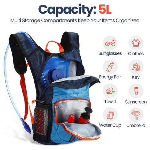 Shinylin Kids Hydration Backpack with 1.5L Water Bladder Hiking Backpack Lightweight for Boys or Girls Children Biking Climbing Running Cycling(Blue)