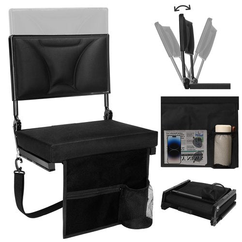 veook Adjustable Stadium Seats with Back Support – Padded Bleacher Chairs with Back and Cushion, Folding Portable Wide Bleacher Seat with Storage Pockets & Cup Holder – Support Up to 350 lbs