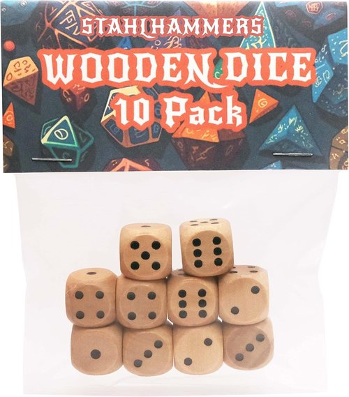 STAHLHAMMERS - 10 Pack Wooden Dice Set - Standard 16mm 6 Sided - Perfect for Board Games and RPGs