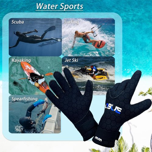 Skyone Neoprene Gloves Scuba Diving Gloves Men Women, Wetsuit Dive Gloves 3MM 5MM with Adjustable Wrist Strap, Thermal Flexible Fully Non-Slip Design Swim Glove for Snorkel Fishing (3MM Black, S)