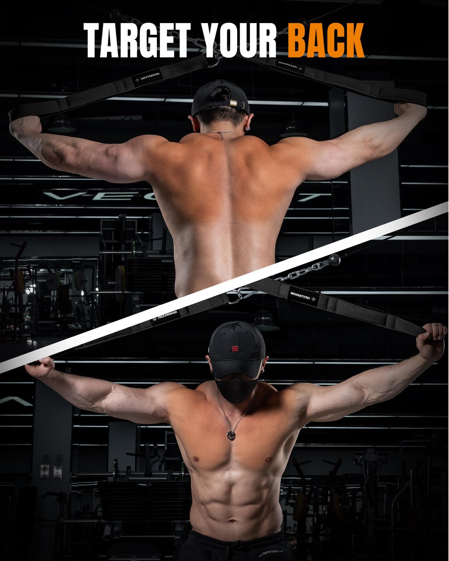 MANUEKLEAR Tricep Rope Cable Attachment Handles, Greater Range of Motion, Tricep Pull Down Rope for Push Downs, Crunches, Facepulls for Professional Gym (Black 2pcs)