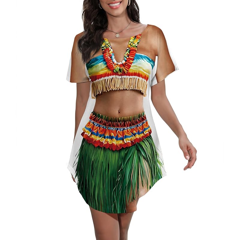 Rainbow Fringe Hawaii Bikini Cover Up Dress - Women’s Short Sleeve Beach Shirt