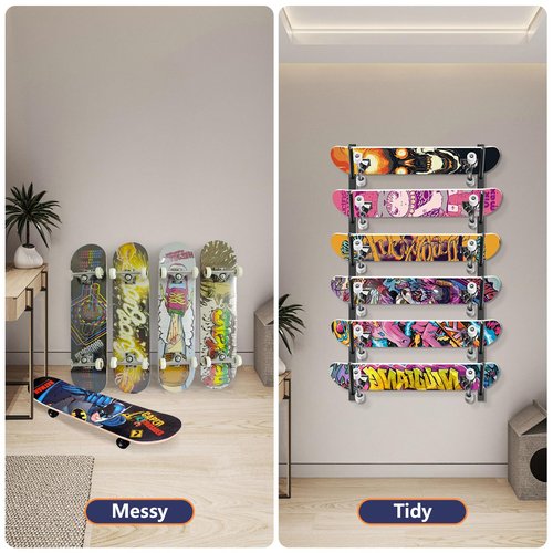 Tongyuyan Snowboard Rack-6-Tier Skateboard Wall Mount & Skateboard Rack –Snowboard Wall Mount – Space-Saving Multi-Functional Storage Solution-Black