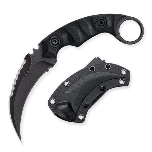 OOULORE Fixed Blade Knife, D2 Steel Blade, G10 Handle, Tactical EDC, Double Edged, Claw Knife, Utility for Outdoor Survival, Hiking, Camping with Kydex Sheath OK1212 (Black/Black)