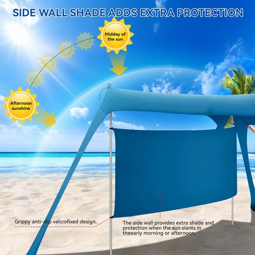 Beach Tent Sun Shelter & Portable Beach Canopy UPF80+ Uv Protection, Beach Shade Canopy/Cabana with 8 Sandbags, 4 Stability Poles, Sand Shovel Ground Pegs for Outdoor Camping(10x10ft, Navy Blue)