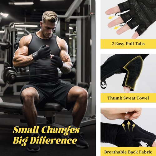HOZMOZ Weight Lifting Gloves with Wrist Support, Gym Workout Gloves for Men Women, Full Palm 6mm Padded & Grip, Exercise Wrist Wraps for Weightlifting, Fitness, Strength Training, Medium