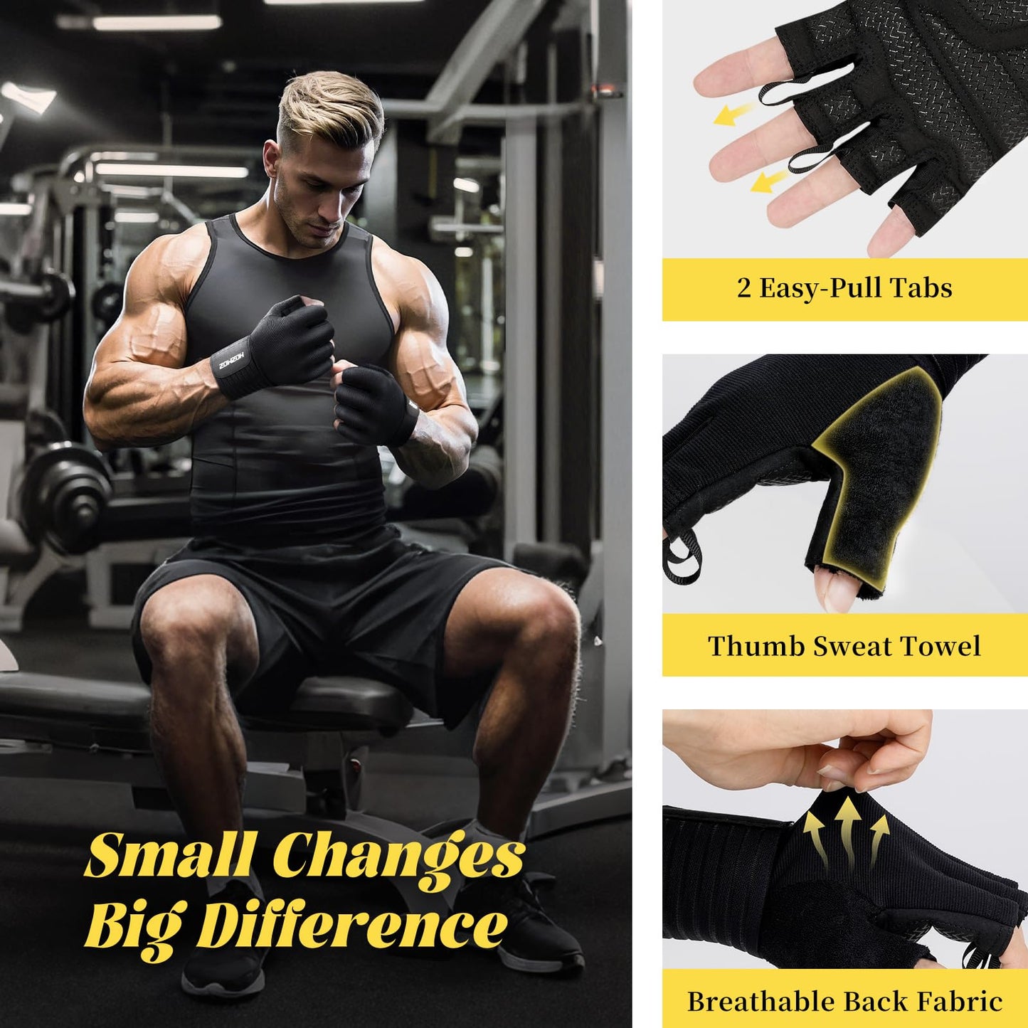 HOZMOZ Weight Lifting Gloves with Wrist Support, Gym Workout Gloves for Men Women, Full Palm 6mm Padded & Grip, Exercise Wrist Wraps for Weightlifting, Fitness, Strength Training, Large