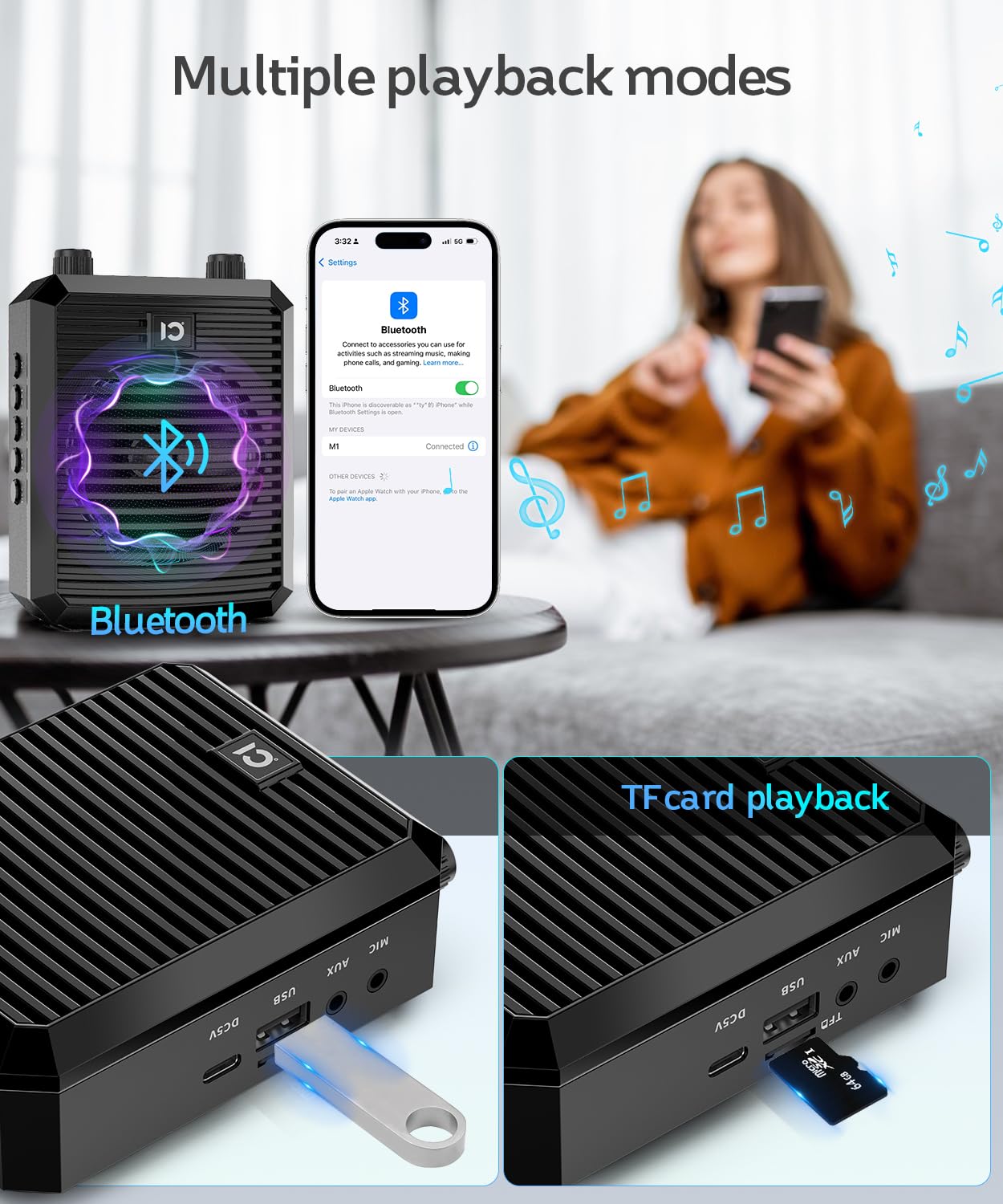 SHIDU 18W Voice Amplifier for Teacher with Wireless Microphone Headset, Portable Bluetooth Speaker and Megaphone, Professional Power Amplifier System for Tour Guide, Speech, Yoga, Meeting