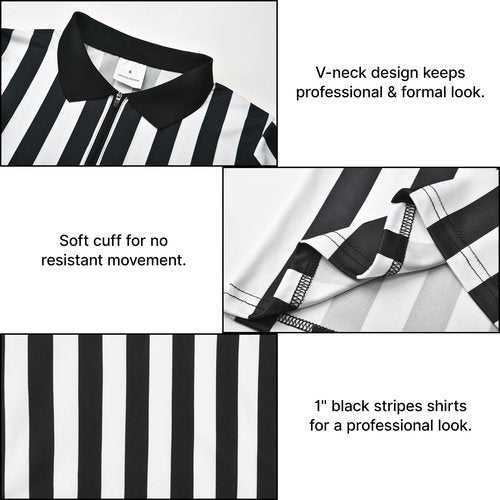 Women's Official Referee Shirt Black & White Stripe Ref Umpire Jersey Short Sleeve for Basketball Football Hockey Zip Front XL