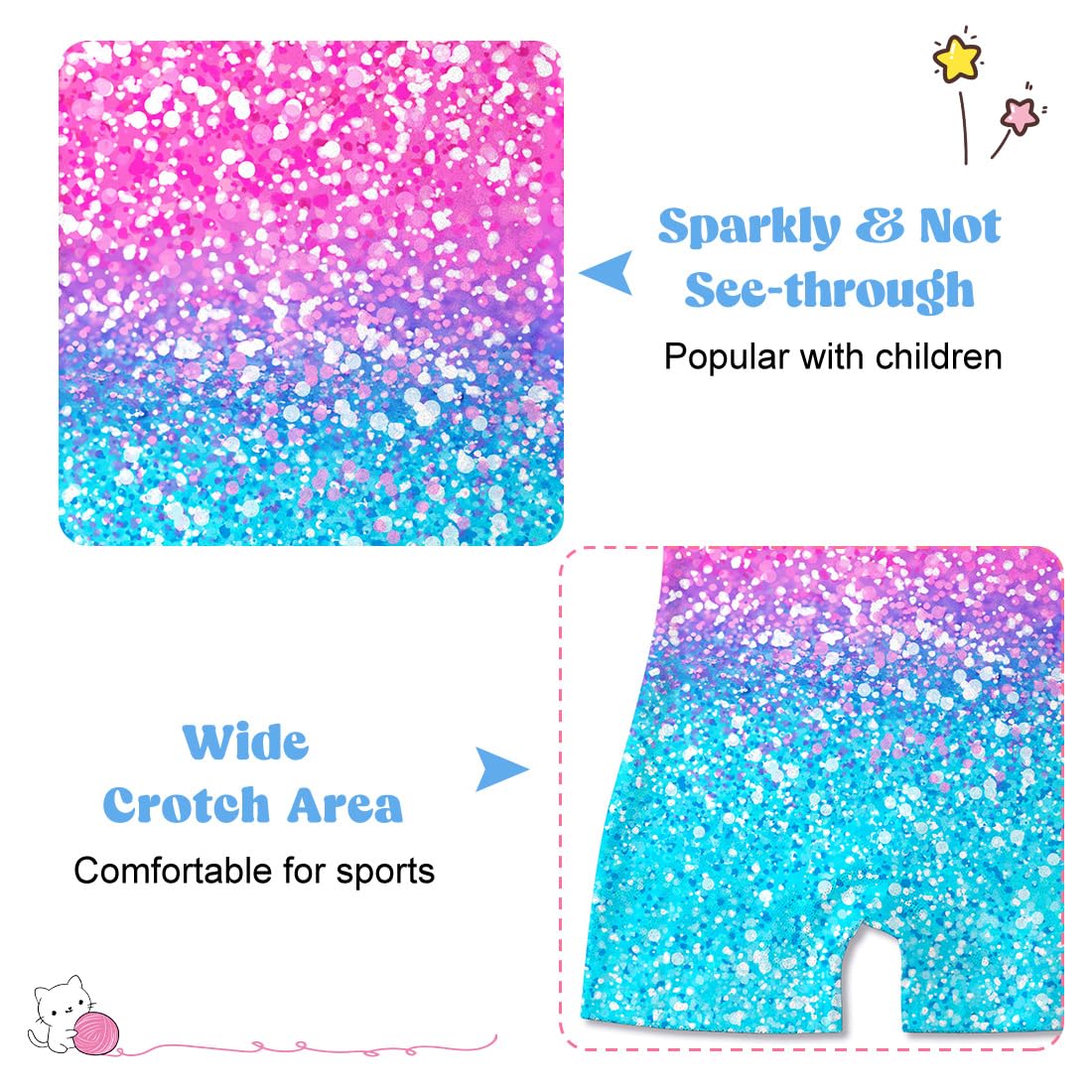Funnycokid Gymnastics Leotards for Girls Dance Clothes Sparkly Outfits Unitard with Shorts, Diamond Shining Pink Blue, 7-8 Years