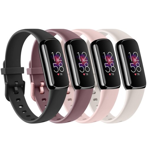 4 PACK Sport Bands Compatible with Fitbit Luxe Bands for Women Men, Soft Replacement Straps Wristbands for Fitbit Luxe Fitness and Wellness Tracker (Smoke Violet/Light Pink/Starlight/Black,Small)