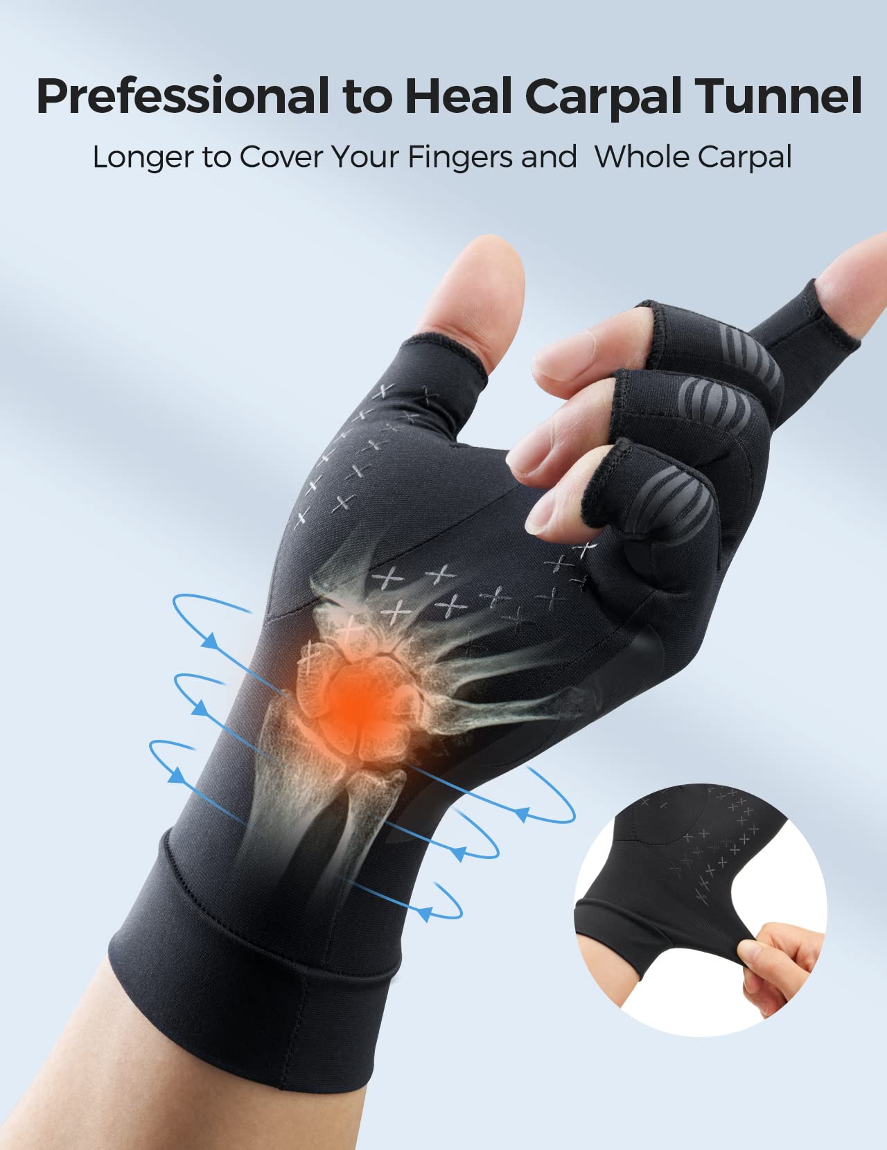 FREETOO Copper Arthritis Gloves for Carpal Tunnel Pain Relief, Strengthen Compression Gloves to Alleviate Hand Pains,Swelling, Fingerless Computer Typing Gloves for Rheumatoid, Tendonitis Women/Men-M