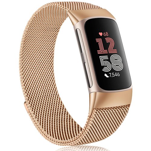 Meliya for Fitbit Charge 6 Bands Women Men, Stainless Steel Metal Mesh Loop Adjustable Magnetic Wristband Replacement Straps Compatible with Fitbit Charge 6 Fitness Tracker (Rose Gold)