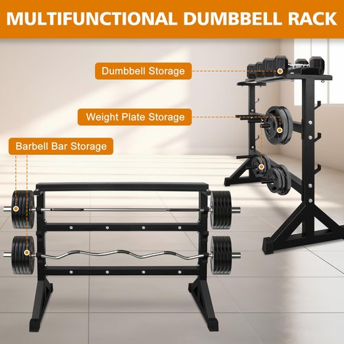 Dumbbell Rack Stand Multifunctional Barbell Rack Weight Rack for Dumbbells Weight Plates Heavy Duty Weight Storage Organizer Dumbbell Storage Stand Holder