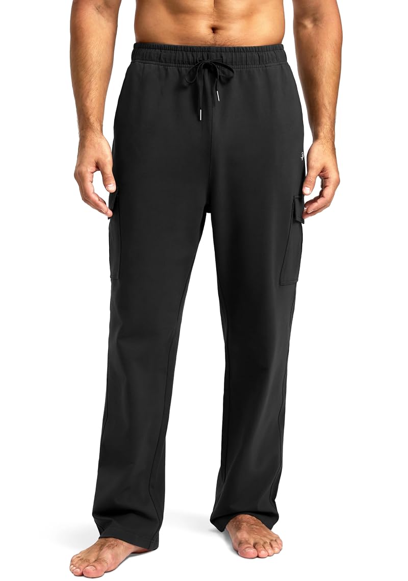 Pudolla Men’s Cotton Cargo Sweatpants with 6 Pockets, Black XL