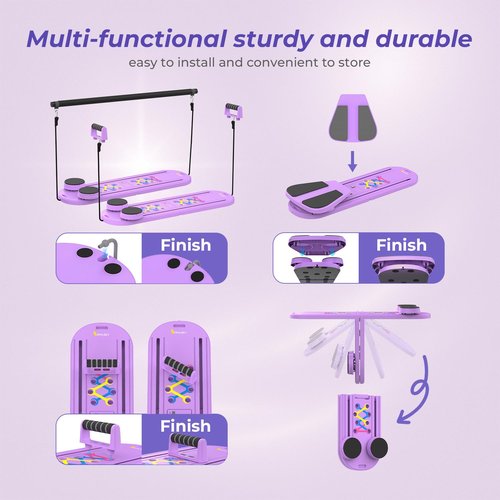 OWLSKY Pilates Reformer Board – 5-in-1 Foldable Pilates Machine for Home Workout, Portable Fitness Board with Resistance Bands, Full Body Training for Women (Purple)