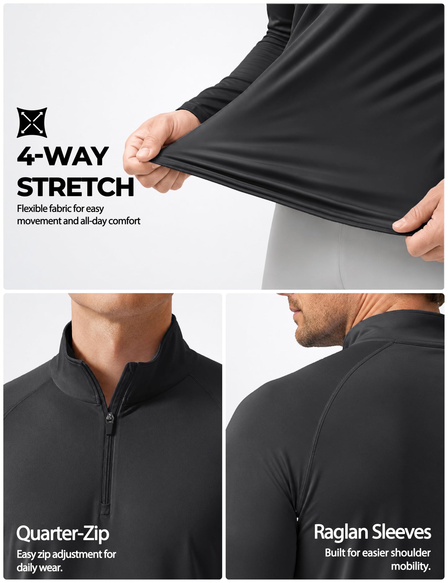 Boladeci Men's UPF 50+ Sun Shirts 1/4 Zip Long Sleeve SPF UV Protection Lightweight Quick Dry Quarter Zip Golf Shirts Black