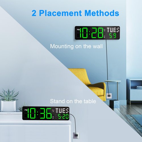 Gym Timer, 12'' Digital Wall Clock with Seconds Date for Home Gym, 5 Display Modes |4 Alarms | Remote Control Interval Workout Countdown Timer/Stopwatch for Classroom Office Living Room