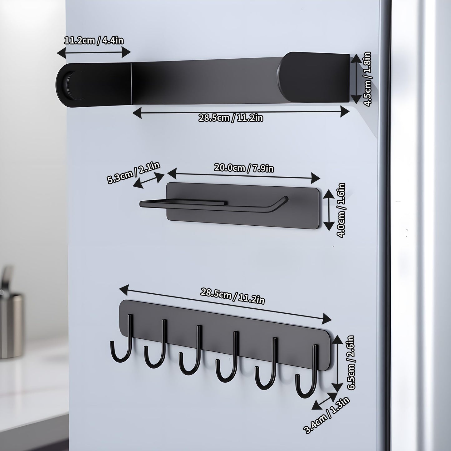 3 Packs Magnetic Kitchen Organizer & Magnetic Utensil Holder - Hanging Hooks &Paper Towel Holder & Tumbler Lid Organizer, Fridge Magnet Organizer Metal Black