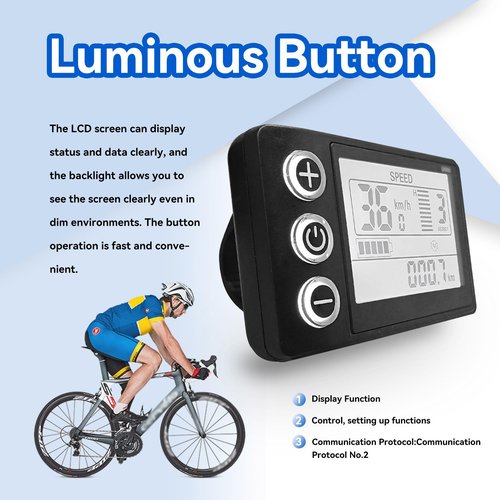 Bike Speedometer, E Bike Display 24V 36V 48V Bicycle Odometer Electric S866 LCD Display Meter with Plug Electric Bike Accessories