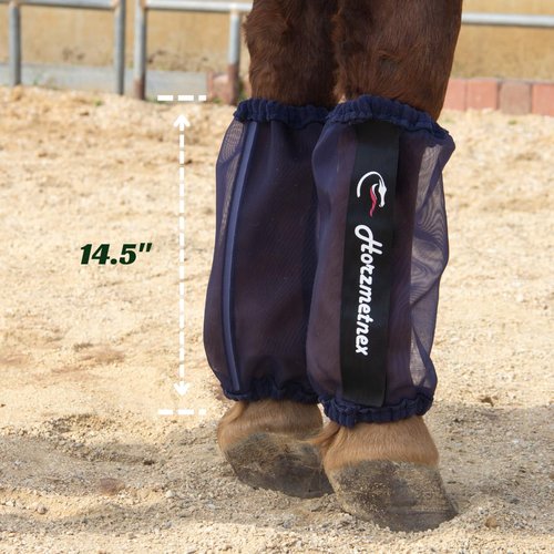 Horzmetnex Tear-Resistant Fine Mesh Horse Fly Boots Breathable Fly Boots Lightweight Summer Leg Protection to Prevent Mosquito & Fly Bites Set of 4 (Navy)