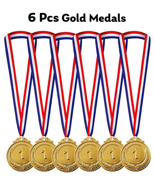Jauisus 6 Pcs Gold Medals for Awards, 1st Place Metal Award Medals Olympic Style Winner Awards for Sports, Party, Tournaments, Prizes, Competitions, 2 Inches