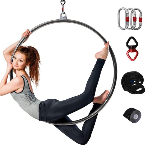 KROFEM Aerial Lyra Hoop Kit, 90CM, Professional Yoga Starter Set with Rigging Hardware Kit for Home, Exercise, Performance, 32mm Thickness