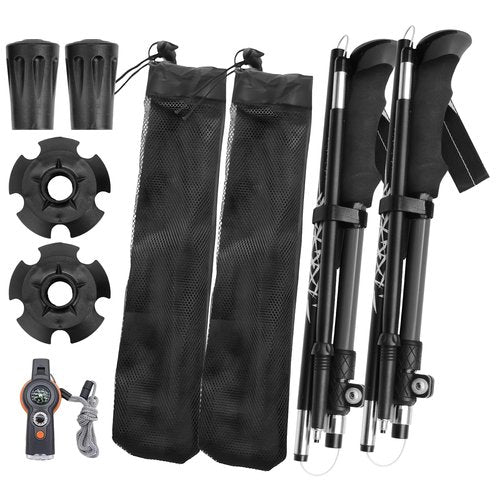 Folding Trekking Poles, Hiking Travel Poles, Hiking Equipment, Lightweight Trekking Poles, Suitable for Men and Women, The Elderly and Children，with an Outdoor Compass