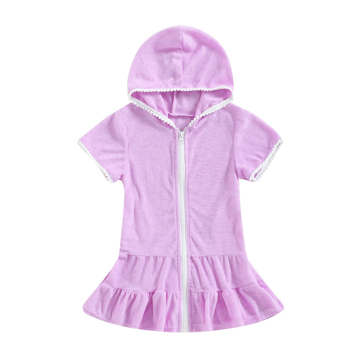 Kids Toddler Little Girl Swim Cover Up Towel Terry Swimsuit Wraps Zip Up Bathing Suit Robe Pool Beach Coverup (Purple, 6-7 Years)