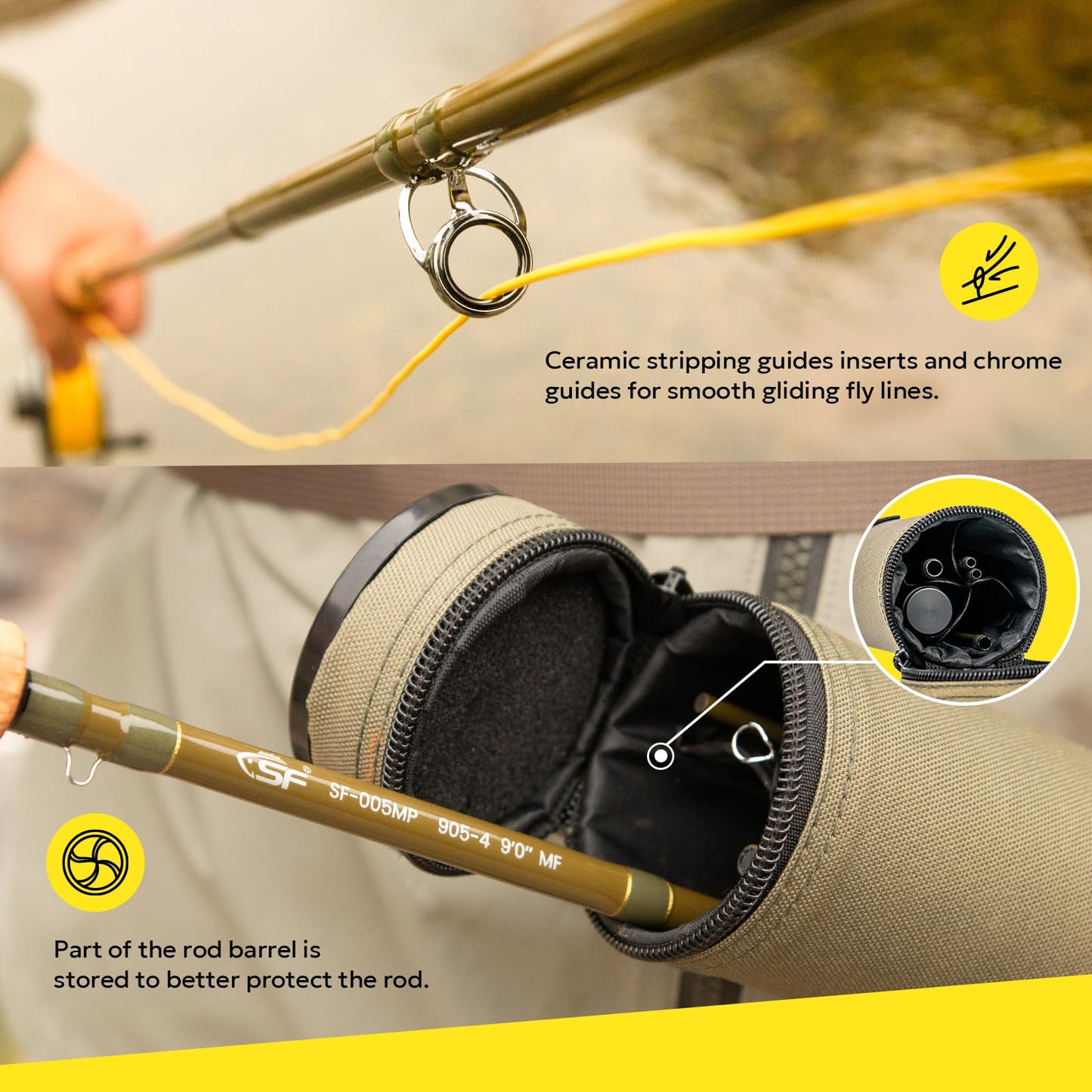 SF SF-005MP 7 FT 6 Inch 3wt-4 Sections Fly Fishing Rod Advance Multi-Purpose Freshwater Fly Rod IM8 Carbon Fiber with Carrying Tube and Extra Rod Tip Section Medium-Fast Action