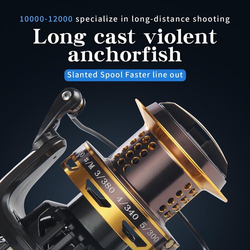 Big Game Surf Spinning Fishing Reel 8000/12000,20KG Drag Power Backlash-Free Bearings,Metal Reel Seat,Zinc Alloy Gear for Saltwater Inshore and Offshore Fishing (HT-surfBG-12000)