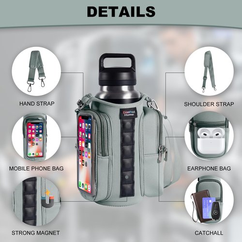 Magnetic Gym Bags for Men & Women with Adjustable Strap,Magnetic Bag Company Water Bottle Holder for Travel, Work,Sports,Water Bottle Sling Bag with Pocket (Gray)