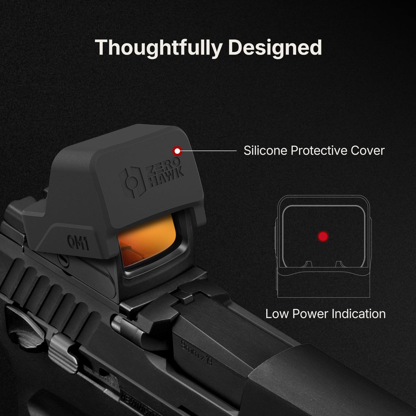 ZEROHAWK OM1 Red Dot Sight, 2 & 32 MOA Multi Reticle System Micro Reflex Sight for Pistol, RMSc/K Footprint with MOS/RMR to RMSc Adapter, Parallax-Free Open Sight